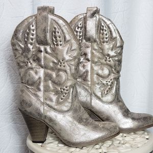 Metallic Embossed Mid Calf Boots